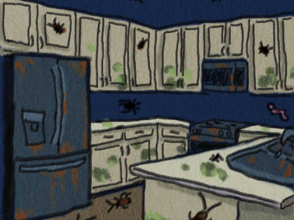 Illustration of a dirty nasty kitchen