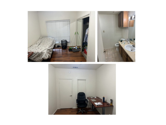 Collage of images of interior of condo